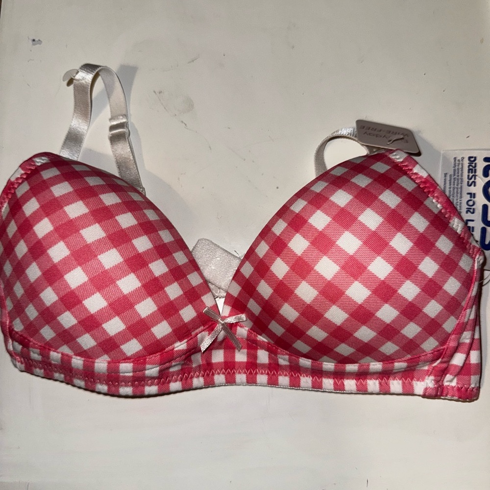 New Pink and White Checkered Padded Bra